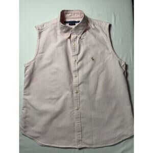 Ralph Lauren Sport Women's Pink With White Stripe Tank Top 100% Cotton Sz 10